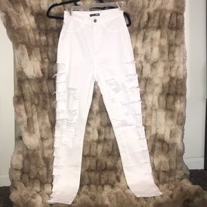 White ripped jeans high rise